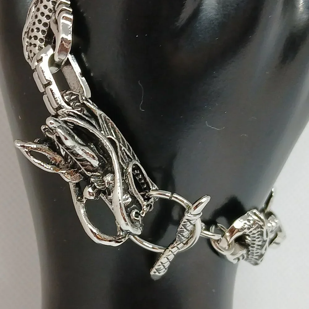 NWOT Silver Tone Metal Fashion Dragon Bracelet Jewelry Men Bling Hip Hop #33